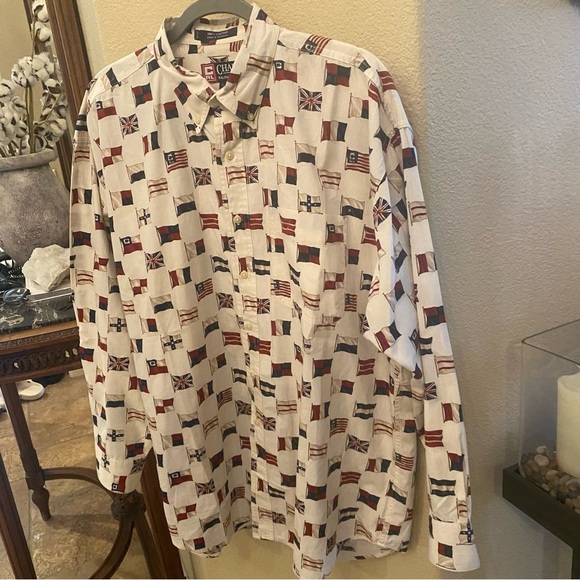 Vintage Chaps Ralph Lauren Men Assorted Flag All Over Print Shirt Size Large - Picture 3 of 7